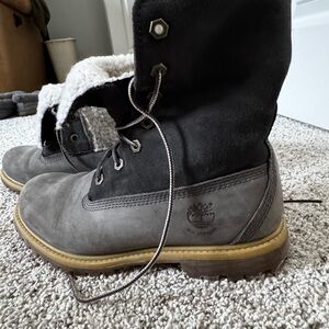 Timberland Cream and Green Interior Boots